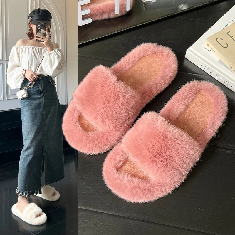 Winter Cozy Fur Slippers: Plus Size Comfort - MIOSAKI