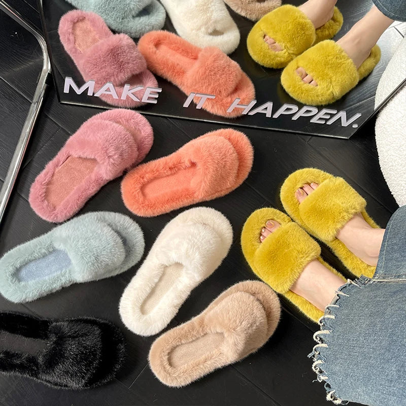 Winter Cozy Fur Slippers: Plus Size Comfort - MIOSAKI