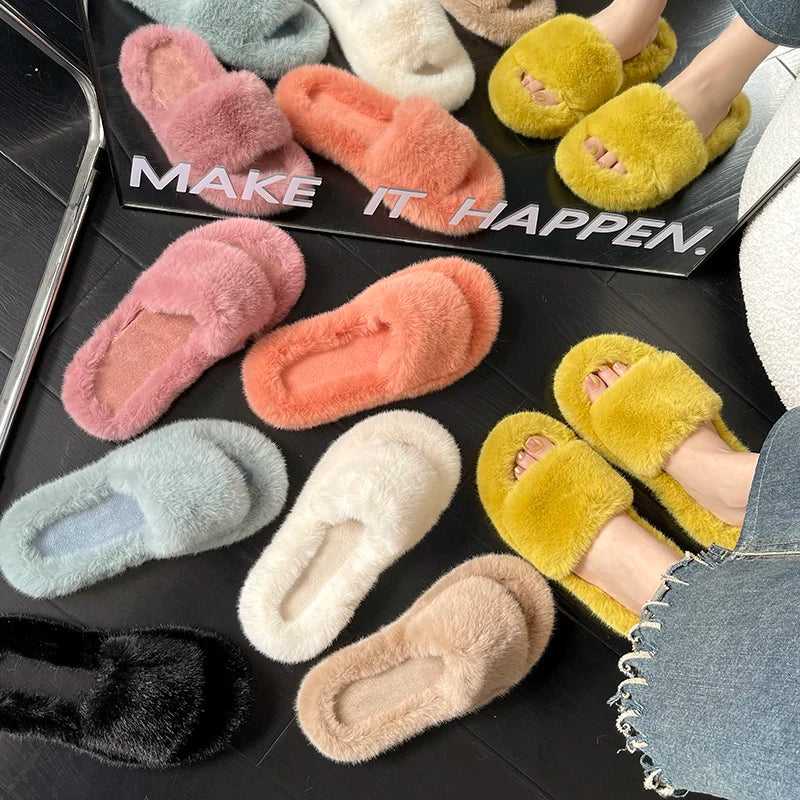 Winter Cozy Fur Slippers: Plus Size Comfort - MIOSAKI